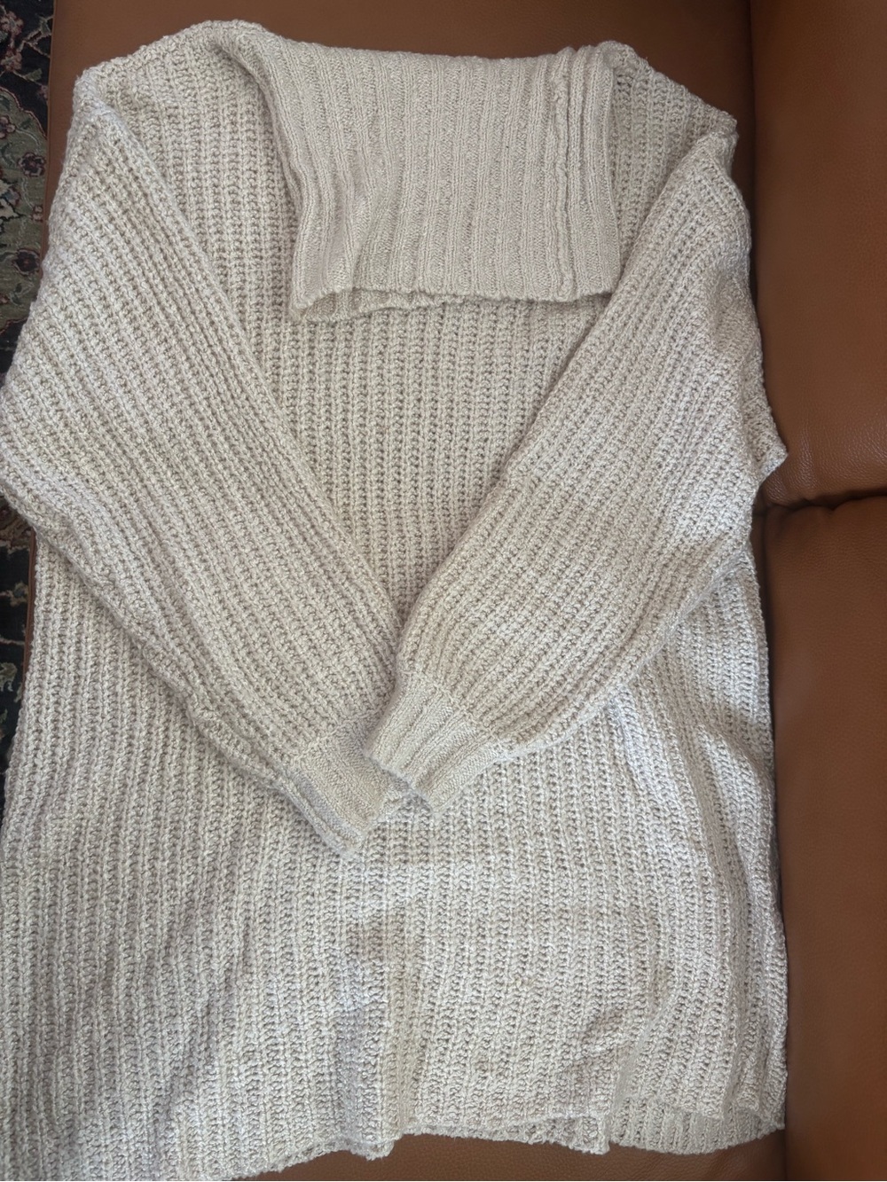 Z Supply Women's Cream Knit Sweater with Fold-Over Collar